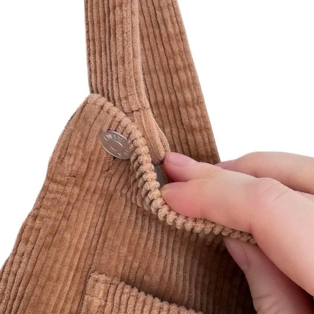 Tan Beige Corduroy Overall Mini Dress Pinafore Layering Dungarees Overalls S/M - Picture 6 of 8